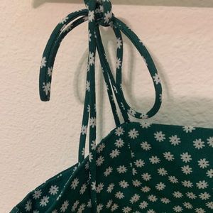 green and white floral crop top tank top